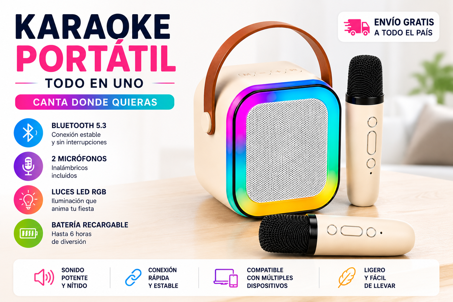MINI PARLANTE CON MICROFONO USB RGB