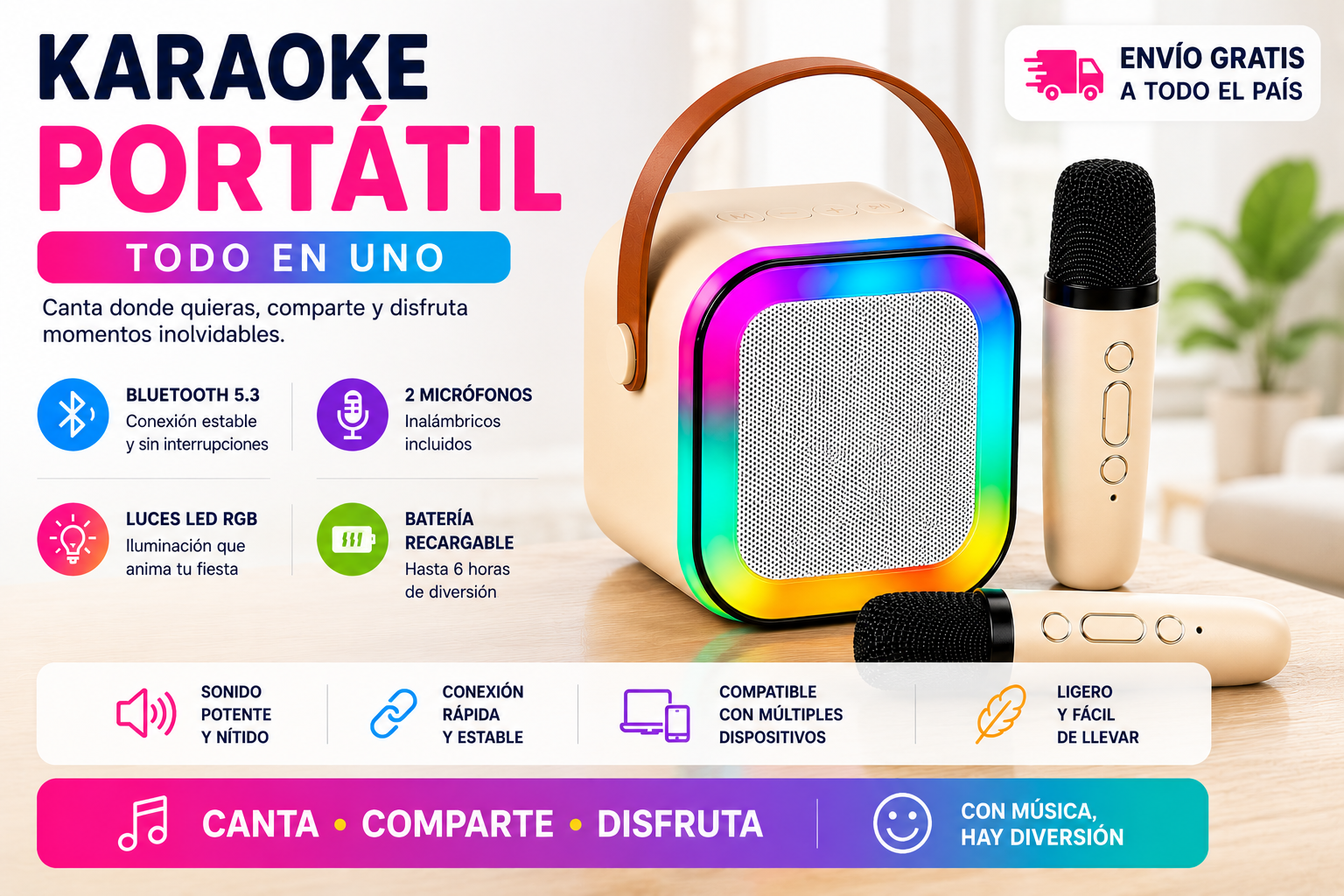 MINI PARLANTE CON MICROFONO USB RGB