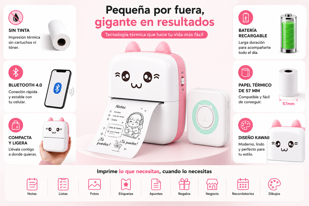 MINI IMPRESORA PORTARIL ROSADA