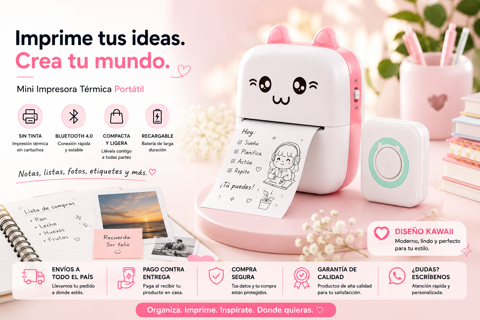MINI IMPRESORA PORTARIL ROSADA
