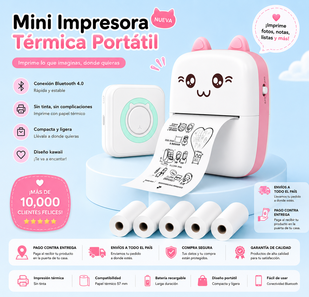 MINI IMPRESORA PORTARIL ROSADA
