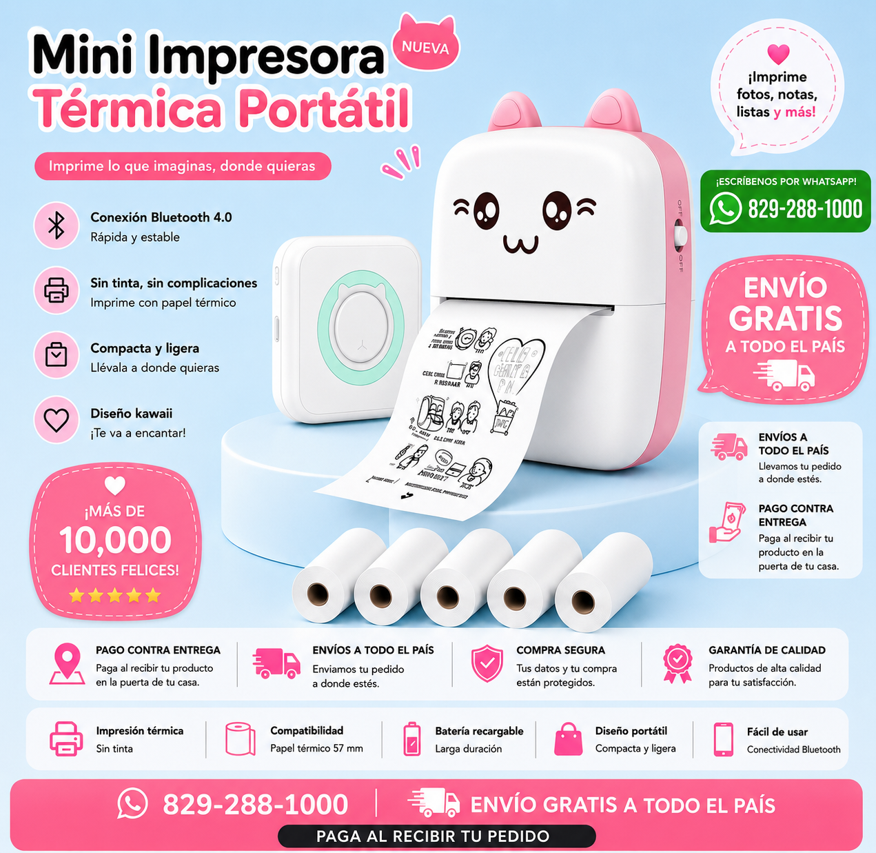 MINI IMPRESORA PORTARIL ROSADA