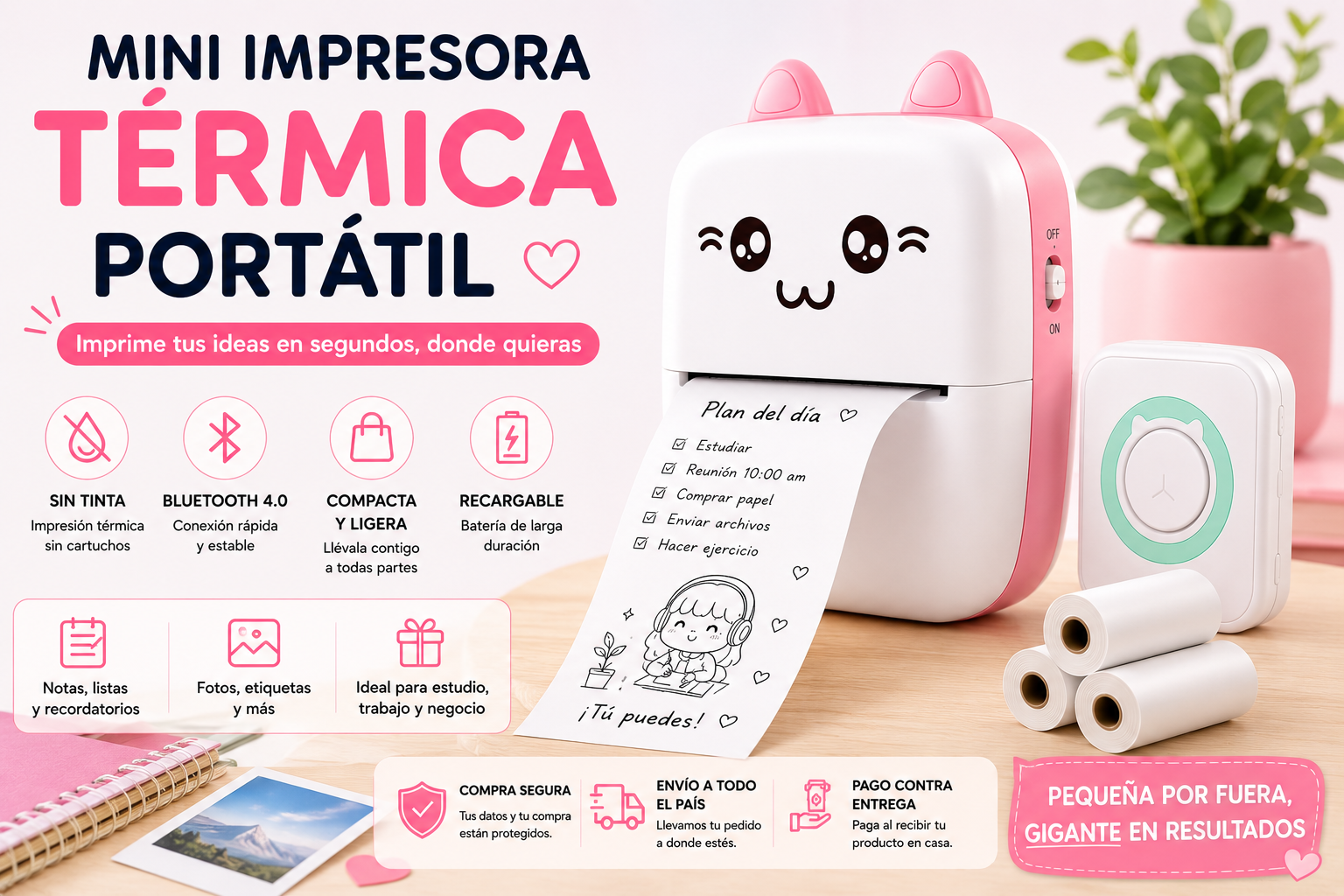 MINI IMPRESORA PORTARIL ROSADA